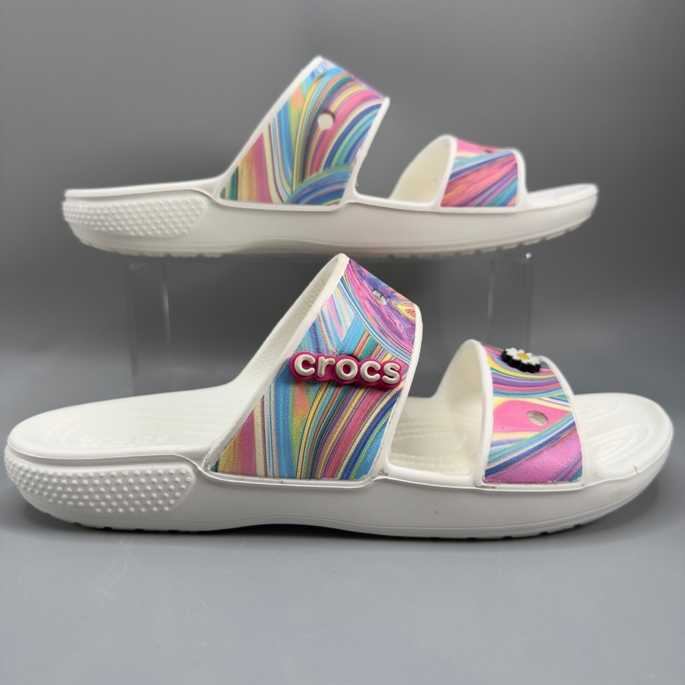 Crocs Out Of This World Women 11 Comfort Sandal Slip On White Shoe Charm Tie Dye
